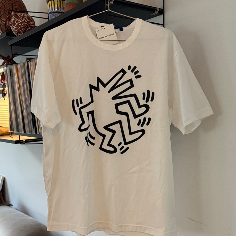 Comme des Garcons White Tee with Black Graphic